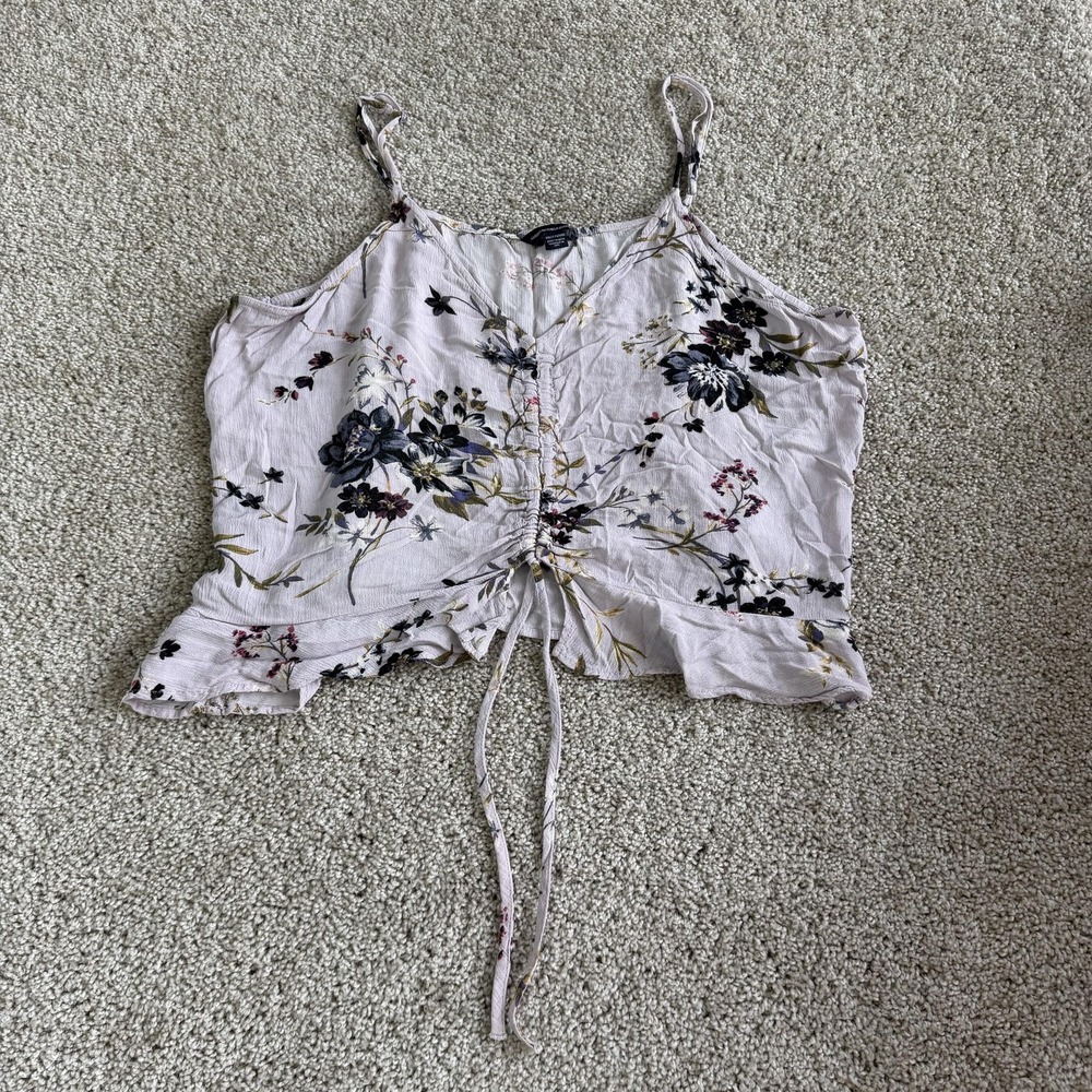 American Eagle Outfitters Tank Top Womens 2XL Purple Floral V Neck Ruffle Cami